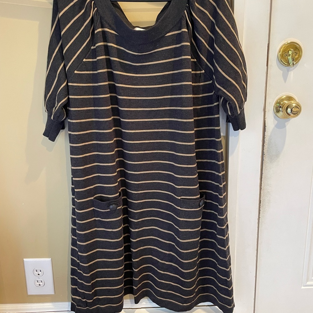CJ Banks Gray and Beige Striped Sweater dress